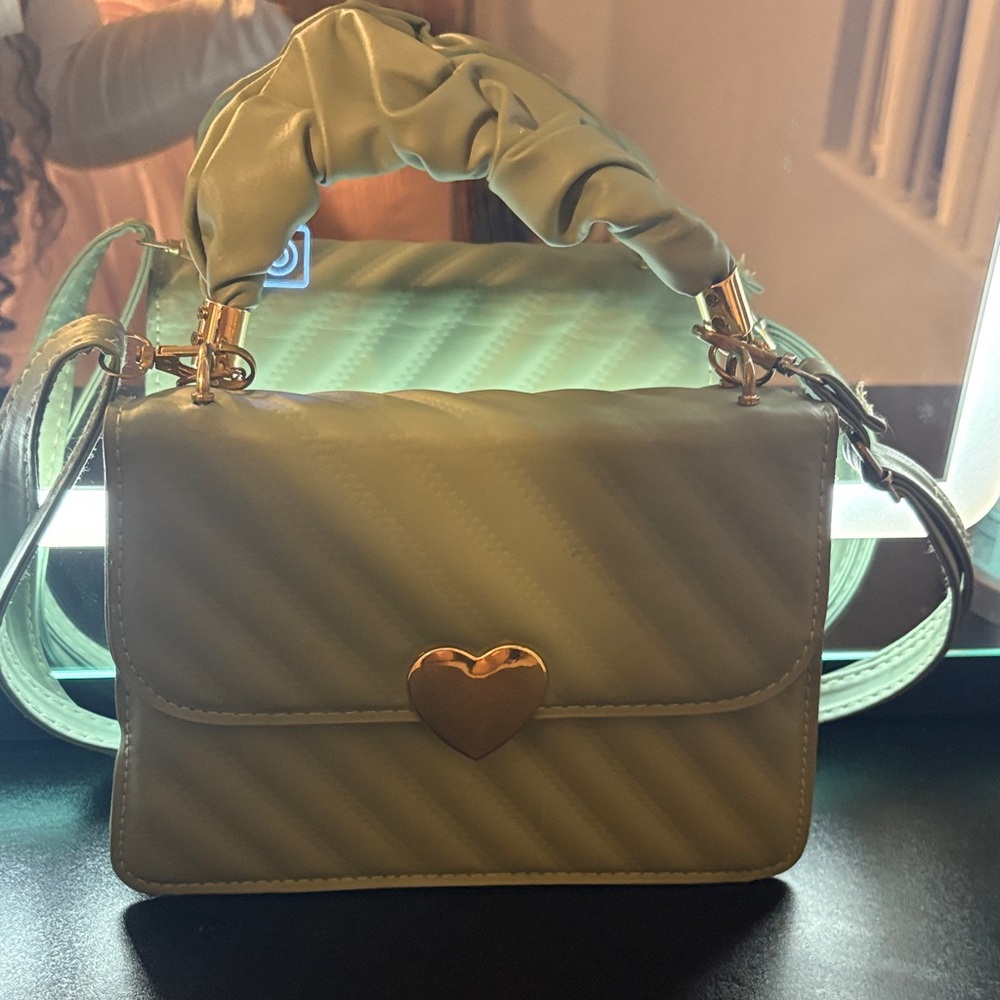 Elegant Heart Accent Green Handbag